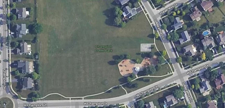 Google maps overhead photo of champion creek park